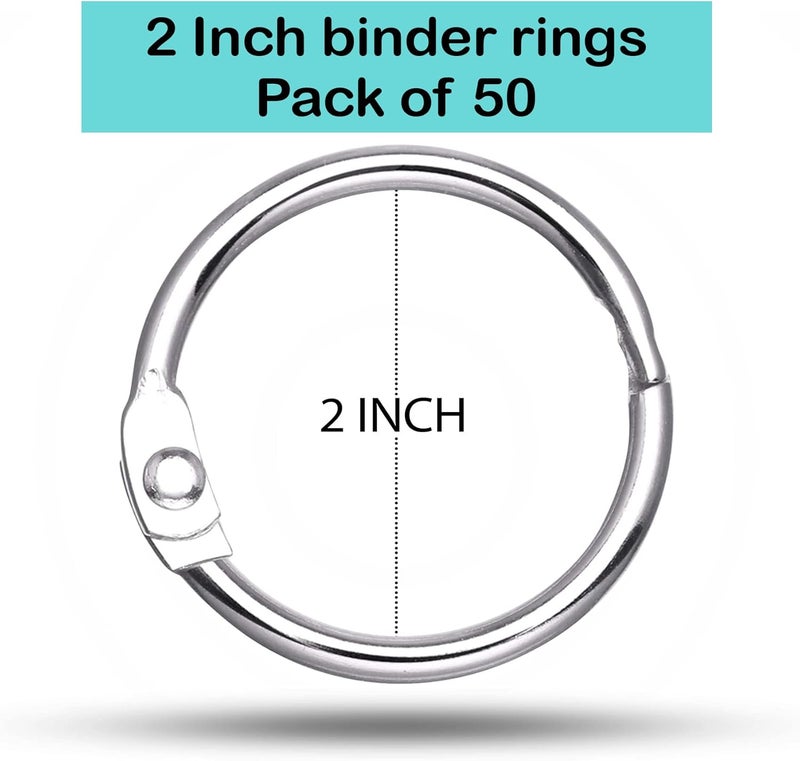 EXTRIC Loose Leaf Binder Rings 2 Inch, Metal Book Rings for Index Cards 50 Pack, Heavy Duty Nickel Plated Great for Flashcards, Home, School and Office - Image 2